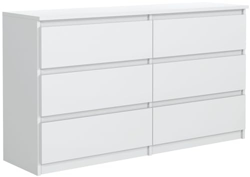 meble masztalerz Kommode 100, 6 Schublade, Weiß | Kommodenschrank 100x39x78, 5 cm, Moderne Schubladenschrank, Sideboard für Wohnzimmer, Flur & Schlafzimmer