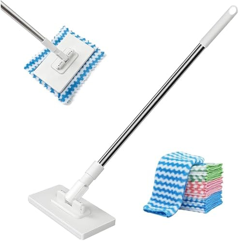 Balai plat – Balai anti-poussière à long manche, rotation à 360°, outil de nettoyage du sol pour maison, appartement, chambre, salle de bain, salon, marbre carrelé, stratifié, fenêtre, verre