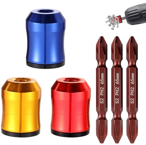 3pcs Screwdriver Head Magnetic Screw Rings & 3pcs PH2 Screwdriver Bits | Removable Magnetic Drill Bit Holder for Hex Screwdrivers & Power Bits, Household Tool for Drills, DIY Repair