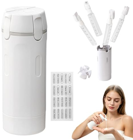 4 i 1-resepack silikon vätskebehållare set, återanvändbara och påfyllningsbara reseflaskor för schampo, lotion och duschgel i resestorlek (1 vit)