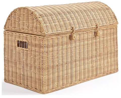 Home Republic Wicker Storage Trunk - Large Storage Box with Lid (Natural) | Handwoven Wicker Storage Box for Blankets, Throws, Toys, Cushions and Home Organisation