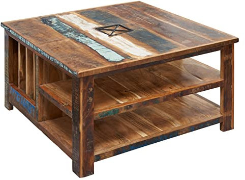 MASSIVMOEBEL24.DE | Nature of Spirit Couchtisch aus Massivholz #105 - Mehrfarbig, lackiert | aus Altholz | 90x90x48cm | Kaffeetisch Sofatisch