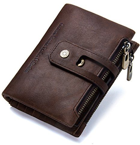 Contacts Portafoglio da uomo in vera pelle bifold portafoglio doppia cerniera, Caffè scuro, taglia unica, Doppia tasca con cerniera