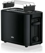 Braun HT 3010 BK Toaster | Doppelschlitz | Herausnehmbare Krümelschublade | Aufwärm- und Auftaufunktion | 7 Röstgrade | Separater Brötchenaufsatz | Schwarz
