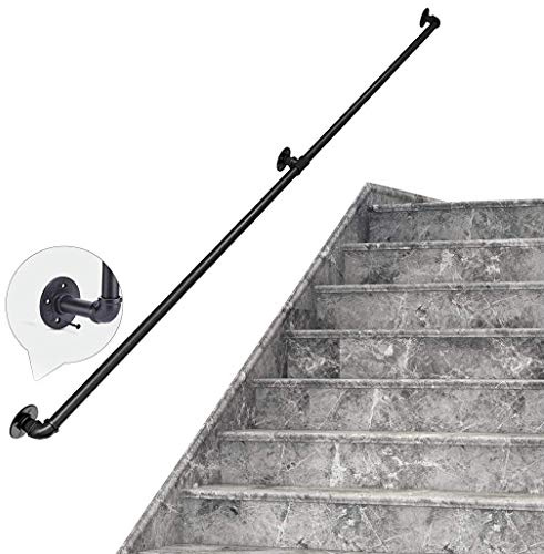 Staircase Handrail Banister Rail Support Kit, 30~600cm Safety Hand Rail Support Bar Industrial Wrought Iron Hand Rail for Elderly Kids