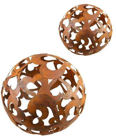 Bornhöft Ensemble de boules en forme de cœur - 30 cm + 40 cm - En métal rouillé - Décoration de jardin