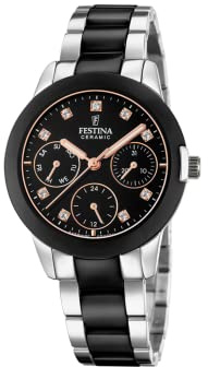 Festina Damenuhr Analog aus Edelstahl 316l Schwarz | Quarzwerk Multifunktion, Widerstandsfähiges Saphirglas, Wasserdicht 5 ATM, Kalender F20497/3