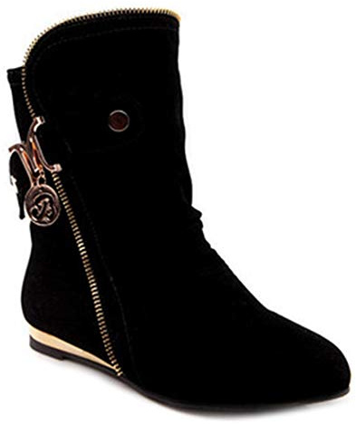 VOKLIN Women's Winter Metallic Slouch Ankle Boots Suede Quilted Zipper Flat Dressy Booties Dressy Short Boot