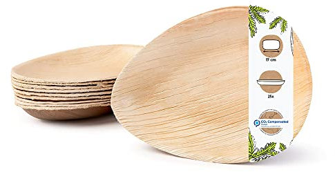 GREENBOX Palmware – Stoviglie in foglia di palma di alta qualità, 25 pezzi piatti a forma di goccia profonda 17 cm I stoviglie monouso biodegradabili