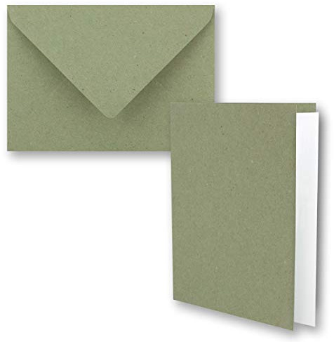 50x Vintage Kraftpapier Faltkarten SET - dunkelgrün (grün) - mit Umschlägen DIN B6-12 x 16,9 cm - blanko Recycling Klappkarten - GUSTAV NEUSER