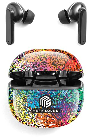 Music Sound - FANCY - Auricolare Bluetooth In Ear senza fili - Disponibile in più colorazioni e fantasie - Playtime fino a 25 Ore - Nero