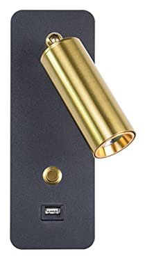 LED Wandlampe Innen Mit Schalter, 7W Verstellbar Wandleuchte Mit USB Ladefunktion, Drehbar Nachttischlampe Wand Leselampen, Modern Wandspot für Schlafzimmer,Wohnzimmer,Studie, Schwarzes Gold