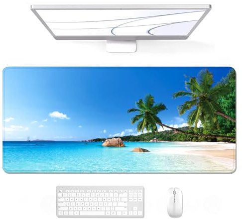 Auhoahsil Large Mouse Pad, XXL Gaming Mousepad, Desk Mat for Desktop, Thick Rubber, Big & Long Size, Stitched Edges, Full Desk Pad for Laptop & Computer, Extended 31.5 x 11.8 in, Beach Coconut Tree