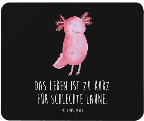 Mr. & Mrs. Panda Mousepad Axolotl Glücklich - Geschenk, Lebensfroh, gut Gelaunt, Lurch, pc, Motivation, Laptop, Mouse Pad, mauspad, Motivationsspruch