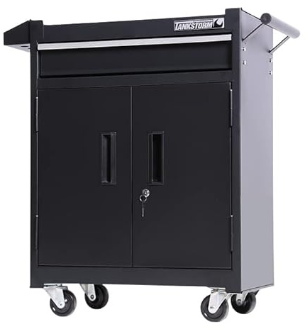 TANKSTORM 1 Drawer Tool Chest Heavy Duty Cart Steel Rolling Tool Box with Lockable Doors (TZ8 Black)