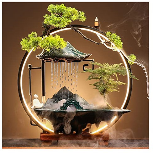 AFGZQ Fontana d'Acqua da Tavolo con Anello Luminoso A LED Umidificatore A Nebbia Cascata da Interno, Decorazioni Zen Tenda Pioggia Rockery Cascata (Color : Style 3)