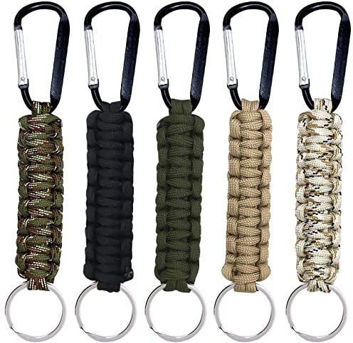 AWAVM 5 Pezzi Portachiavi Moschettone Paracord Corda, Portachiavi in Corda per Ombrello, Corda di Nylon Intrecciata Portachiavi, Moschettone Portachiavi, Zaino, Alpinismo, Emergenza, Unisex