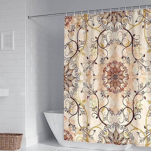 Aotiwe Badezimmer Deko Zum Aufhängen, Duschvorhang Dusche Vintage Muster Braun Polyester 165X200cm