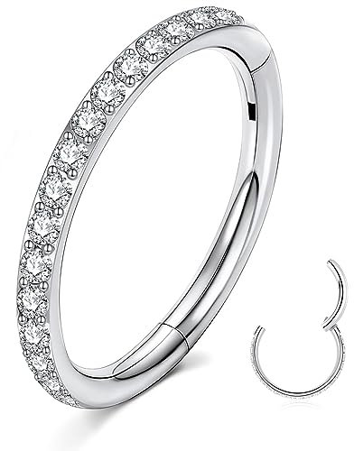 ESHIONER Nasenring G23 Titan Hypoallergen Silber Gold Septum Conch Helix Ohrring Clicker Ring Nostril Tragus Ohr Piercing Ring Lip Nose Daith Rook Piercing Schmuck CZ 16G 6MM