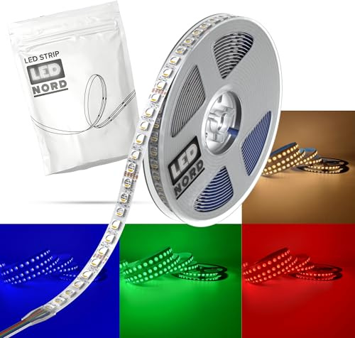 LED Nord RGBWW LED Strip 5m warmweiß dimmbar zuschneidbar - LED Streifen warmweiss zum Kleben für TV Fernsehen Küche - RGBW LED Strips 24v - Lichtband LED selbstklebend - SMD LED Band ohne Kabel