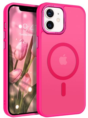 GaoBao für iPhone 12 Hülle, iPhone 12 Pro Hülle [Kompatibel mit MagSafe] Durchscheinende Matte Magnetische Stoßfeste Anti-Fingerabdruck Schutzhülle, Handyhülle iPhone 12/iPhone 12 Pro, Rose Rot