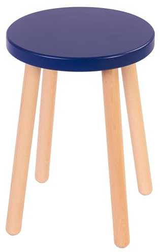 specwood Hocker Holz 46 cm Hoch, Holzhocker Rund Ø 32 cm, Massivholz Sitzhocker, Holz Hocker Blau/Buche Natur