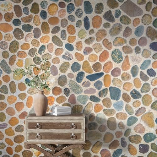 Fchen art Steintapete zum Abziehen und Aufkleben, Steintapete, gestapelte Steintapete, Ziegel, strukturiertes Kontaktpapier, modern, rustikal, Flussfelsen, Küche, wasserdicht, selbstklebend, 45 x 300