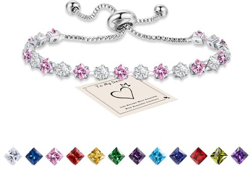 HEEYA Armband Damen Tennisarmband mit Glitzer Geburtsstein Zirkonia in 12 Farben Verstellbares Armband Sterling Silber Geburtstag Weihnachten Geschenk für Frauen Mädchen