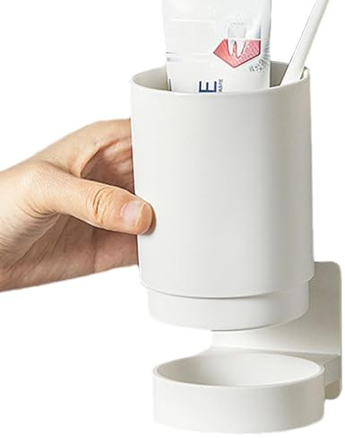 Soporte para vasos de enjuague bucal, soporte de pared, soporte para pasta de dientes con vaso, soporte para pasta de dientes sin perforación, organizador de cepillos de dientes simple y moderno para