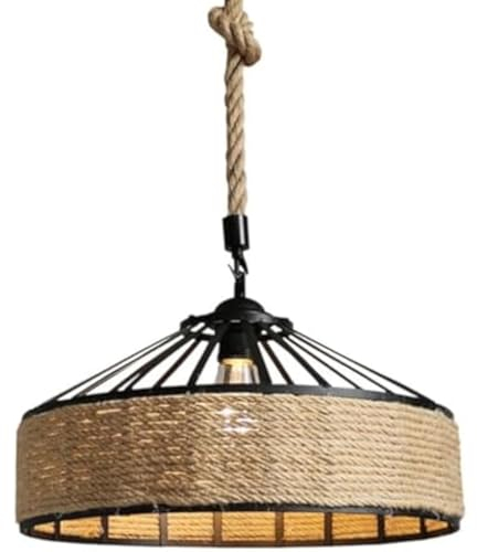 Hobaca Lámpara colgante rústica Palma - con cordel tejido a mano, orientable 30 cm, casquillo E27, ideal como lámpara de salón o comedor - negra y cuerda