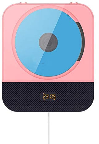 Portable Bluetooth CD Player Portable Wall Mountable Home Audio Boombox with Remote Control USB Child Repeater with Dust Cover And Bracket(Pink)