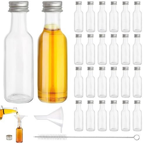 WEGREAT Lot de 24 mini bouteilles de liqueur de 100 ml, petites bouteilles à liqueur, à remplir pour jus, liqueur, gingembre, essentiel, fête, eau-de-vie, spiritueux, liqueur