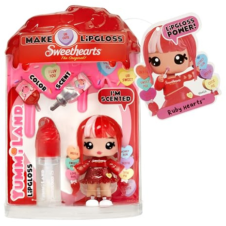 Yummiland x Sweethearts Lip Gloss Doll - Ruby Hearts - Comes with DIY Lip Gloss Kit, Suitable for Children Ages 4+