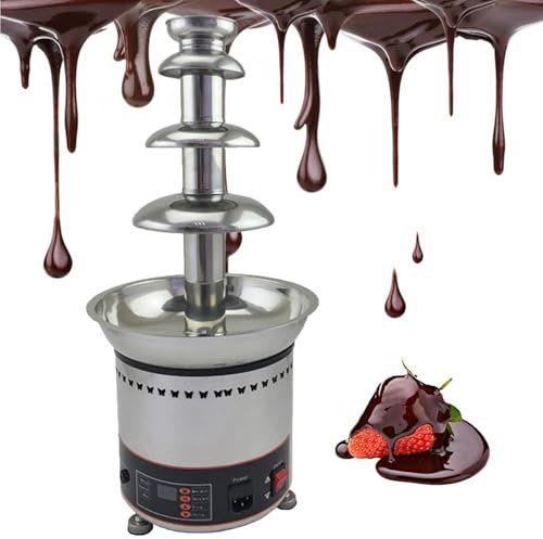 Chocolate Fondue Maker Large Size Stainless Steel Chocolate Fountain Fondue Set，Electric 4/5/6/7 Tiers Machine With Hot Melting Pot Base ，Easy To Assemble, Ideal For Birthday Party, Buffet, Family(4fl