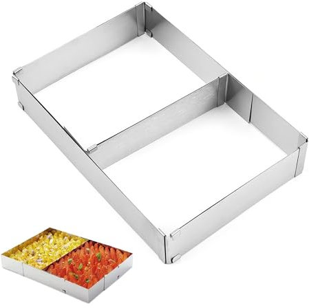 Lunyloer Backrahmen Rechteckig Verstellbar, 1Pcs Edelstahl Backform Rechteckig, Kuchenform Eckig, Tortenring Verstellbar für Backblech Mit Teiler Spatel für Kuchen Pizza Torten Backen Party Dekorieren