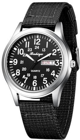 BOSHIYA Unisex Military Watches Sport Textile Nylon Strap Luminous Fashion Watches Analog Quartz Watches for Men Waterproof Army Tactical Field Casual Wristwatch