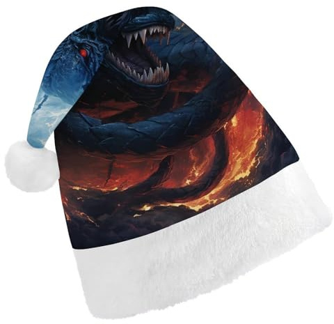 DWVTSLH Weihnachtsmütze, schwarze Schlange in Flammen, bedruckt, Weihnachtsmannmütze, weicher und bequemer Samt, verdickte Weihnachtsmütze, geeignet für Weihnachten, Neujahr, Urlaub, Partyzubehör