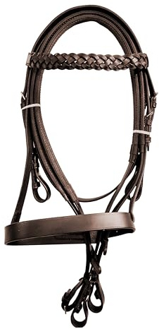 Pferd Zaumzeug Premium Qualität Reithalfter aus Leder geflochtenen Stirnband und gepolstert Nasenriemen griffig Gummi handgefertigt Zügel stark rutschfest