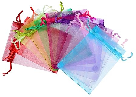 WATIIFUFU 100 Pièces en organza pochette tissus bag sachet confiserie Sachet Organza en organza 3x4 - en maille petits pour bijoux à cordon