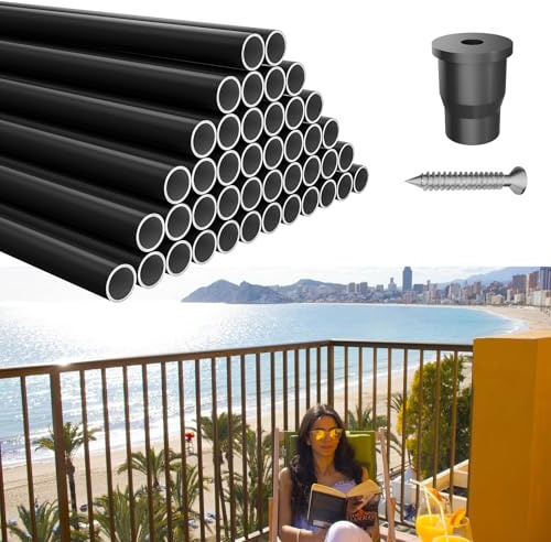 Jasdego 100 Pack 26'' Aluminum Deck Balusters Round Aluminum Balusters for Deck Railing 3/4 Diameter Deck Spindles with Screws Connectors Metal Deck Balusters Staircase Porch Patio (26, 100PC)