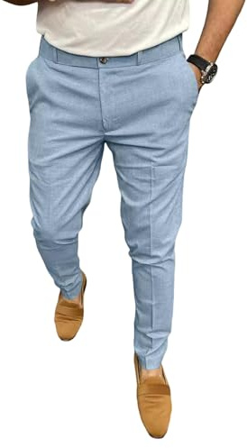 Oanviso Herren Chino Hose Slim Fit Stoffhose Lässig Stretch Chinohose Anzughose Business Casual Röhrenhose Elegant Chinos Herrenhose Freizeithose Schmal Klassische Hosen Hellblau L