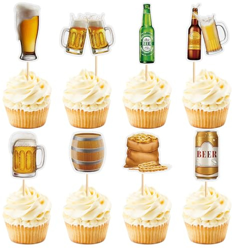 Blumomon 32 Bier-Tassen, Topper, Kuchen, Happy Birthday, Kuchen, Topper, Cheers Cupcake, Picks, Feier, Babyparty, Hochzeit, Geburtstagsfeier, Kuchen, Dekoration, Zubehör
