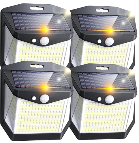 Solarlampen für Außen mit Bewegungsmelder: 248 LED Solar Lampe Outdoor 3 Modi Bewegungsmelder Solar Strahler Aussen IP65 Wasserdichte Solarlampe 270° Aussenleuchte für Garten Garage Deck Wand 4 Stück