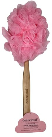 dearcloud True Cleanse XL Loofah Brush – Exfoliating Body Exfoliator Scrubber with Long Handle for Shower - Shower Scrubber for Body (Pink)