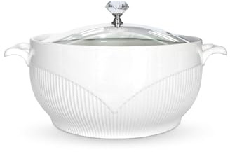 TAOCIGOU Ceramic Soup Tureen with Lid, 2.5L Large Capacity, Soup Bowls with Handle for Soup or Stews, Microwave, Dishwasher and Oven Safe, White
