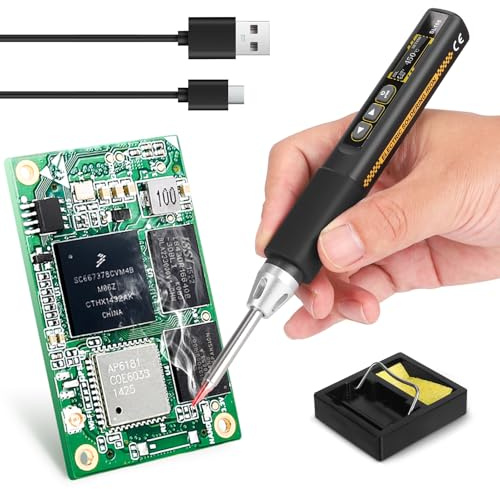 Mini set per saldatore, batteria professionale da 96 W, con display digitale, temperatura regolabile da 100 a 450 °C, riscaldamento rapido da 8 secondi, porta di ricarica di tipo C, compatta e leggera