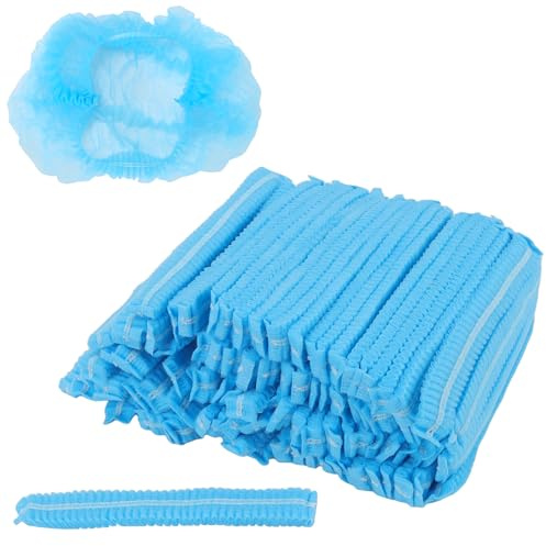 KEILEOHO 400 Stück Einweghauben, Blaue Haarnetz mit Doppeltem Gummiband, Haarnetz Einweg für Lebensmittelindustrie, Labor