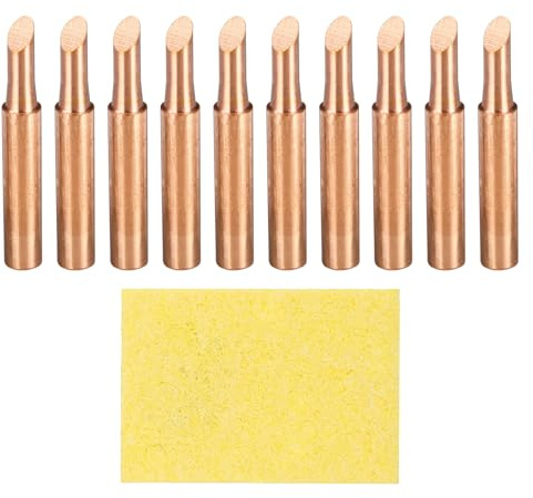 sourcing map 10 Pcs 900M Soldering Iron Tips Copper Non-Magnetic Welding Head with Cleaning Sponge Pad Replacement for Solder Station Tip (900M-T-4C)