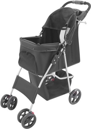Haustierbuggy Hundewagen Hundebuggy bis 15 kg faltbar geeignet zum Spazierengehen Einkaufen und Reisen mit Gepäckkorb und Belüftungsnetz