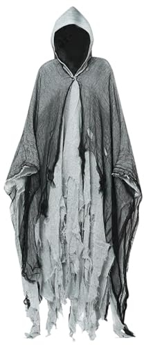Halloween Geister Kostüm Erwachsene Gruselige Halloween Umhang mit Kapuze Geist Cape Outfit Geist Kostüme Halloween-Kostüm für Herren Damen